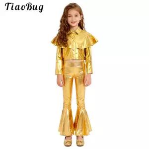 댄스복 방송 아이돌 무대 의상 발표회 키즈 재즈 댄스 복장 긴 프릴 반짝 이는 메탈릭 자켓 재킷 벨 바닥