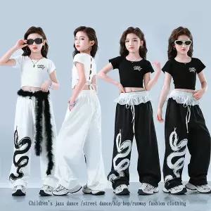 댄스복 방송 아이돌 무대 의상 발표회 패션 여름힙합 티셔츠 바지 의류 세트 streetwear 댄스 복장공연