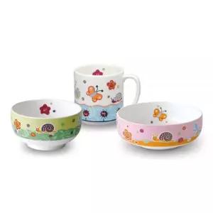 한국도자기 귀여운 어린이 식기 컵 세트 소풍 키디 1인 반상기 3p MNA