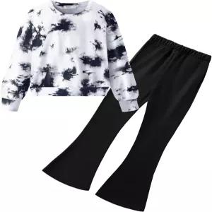 아샤이너 걸스 2피스 옷 긴팔 스웨트셔츠 플레어 팬츠 가을 의류 세트 사이즈 5-12 년