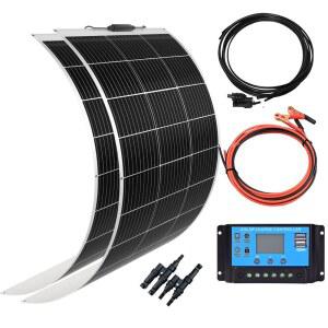 신광 태양광 패널 12V 200W 시스템 키트 100W 유연한 단결정 배터리 충전기(RV 보트 캐빈 카 트레일러용 연장 케이블 20A 충전 컨트롤러 전원 포함)(200W-1)