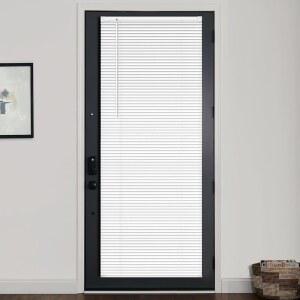 라즈블라인드 1인치 문용 비닐 미니 블라인드, 프라이버시를 위한 무선 프렌치 도어 현관문 파티오 사이드라이트 유리문용 조명 필터링 프라이버시 수평 음영, 30인치 W x 72인치 H, 화이트