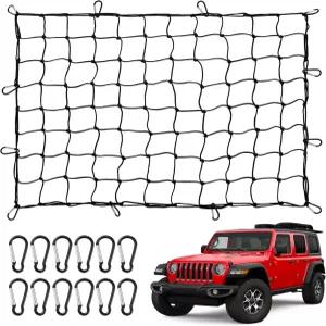 레니테코 헤비 듀티 3 x4 화물망 6 x8 까지 확장 - 12개의 금속 카라비너 4 메쉬 내후성 트럭 SUV 지프