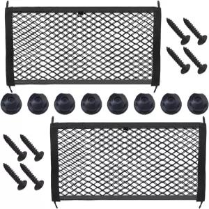 2 PCS 소형 자동차 화물망 8개의 장착 나사와 후크가 있는 신축성 포켓 수납 메쉬망 트럭 SUV 보트용 탄성
