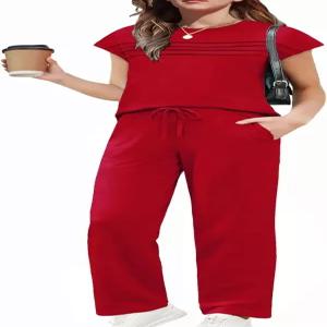 아샤이너 걸스 2피스 의상 여름 옷 반팔 크루넥 상의 와이드 레그 팬츠 트렌디한 의류 세트