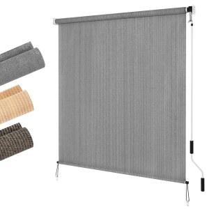 럭업 아웃도어 선쉐이드 롤러 쉐이드 5피트 6인치(60인치 Wx72인치), 퍼골라 현관 가제보 발코니, 그레이를 위한 90% 자외선 차단 그늘막 포함 외부 파티오 개인정보 보호 화면 롤업