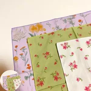 꽃무늬 화이트 퍼플 그린 순면 손수건 선물