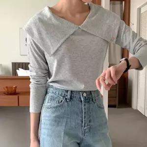 [하프클럽/]빅카라 골지 긴팔 티셔츠 골드 아일렛 슬림핏 블라티 숏기장 카