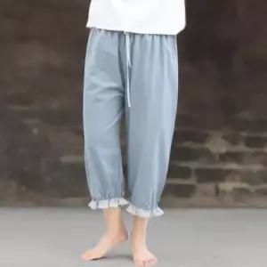 [신상오픈런]여성 7부 면 팬츠 고쟁이핏 시보리 밴딩 파자마 (38284275)