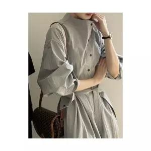 엘럽 여자 정장 원피스 프렌치 빈티지 셔츠 스커트 가을 풀오버 벨트 롱 원템3