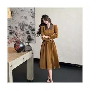 엘럽 여자 정장 원피스 가을 긴팔 코듀로이 프렌치 벨트 롱스커트 원템3