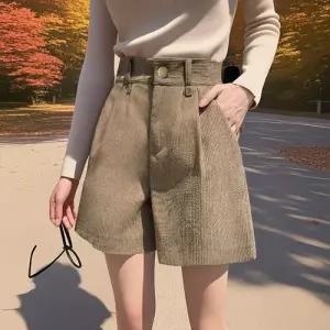 여성 팬츠 캐주얼 빅사이즈 코듀로이 와이드 밴딩 반바지 반 하이웨스트 허리 A라인 슬림핏 5부 KS1