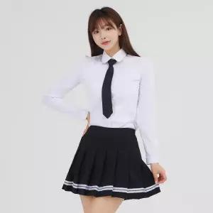 교복몰 블랙 화이트 라인 치마 교복 스커트 교복치마.