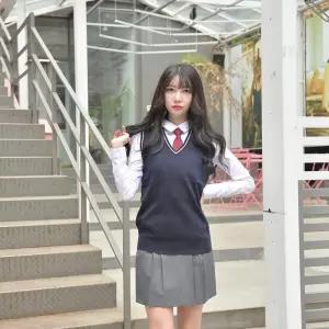 교복몰 보풀방지 네이비화이트라인 롱조끼(여자) 교복.