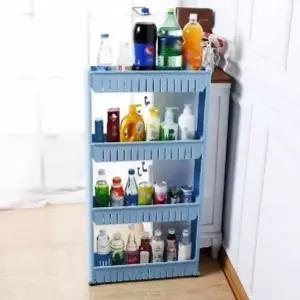 공간활용 GVM846O6 4단 이동식선반 블루 물건 정리 트레이