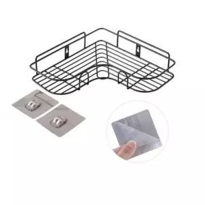 블랙 접착식 스틸 욕실선반 코너 거치대