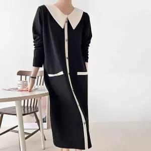 [하프클럽/신상오픈런]여성 배색 큰카라 버튼 롱원피스 빅사이즈 봄 하객룩