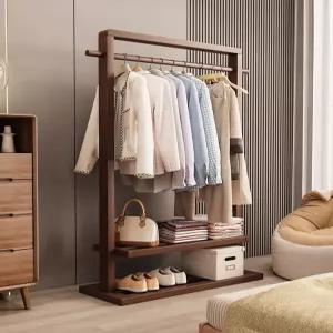 이동식 원목 바퀴 옷걸이 선반 현대적 침실용 실내 옷정리대
