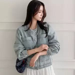 차이오 라운드넥 퍼프 데님 자켓_S4630