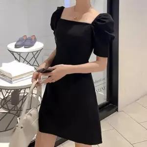 멜빵원피스 블랙 미니 드레스 여자 오프숄더 스퀘어넥 벌룬 클럽