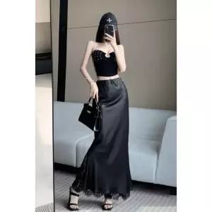 쉬폰 스커트 여성 시폰 새틴 레이스 머메이드 봄여름 하이웨스트 슬림핏 admr1