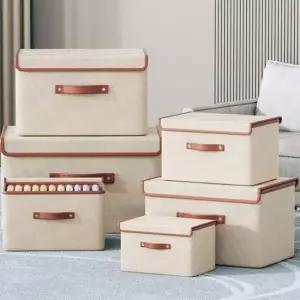 [생활] 옥스퍼드 플랩커버 수납함 옷장정리함 베이지 M사이즈