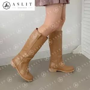 [애슬릿] 둥근 코 플랫 웨스턴 논 지퍼 와이드 롱 부츠