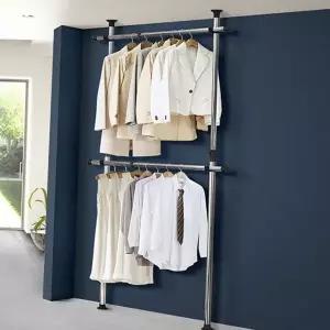 고정형 옷걸이 튼튼한 기둥형 조립식 2단 고정 행거 수납 원터치 방문