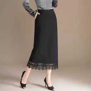 스커트 여자 롱 가을 데일리 쉬폰 레이스 중기장 기장 뒷트임 힙업 슬림핏 일자 SPO마켓3