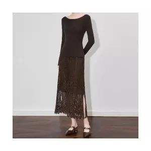 여자 데일리 쉬폰 스커트 쉐니어 레이스 미디 펀칭 절개 퀄리티 SPO마켓1