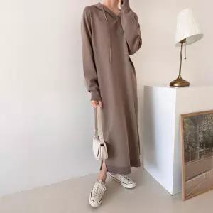 다솜결 따뜻한 니트 롱 후드 원피스 꾸안꾸