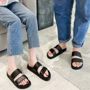 남녀공용 심플 디자인 더블 스트랩 웨지 슬리퍼