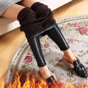 레더기모레깅스 여자 가죽 블랙 융털가득 겨울쫄바지