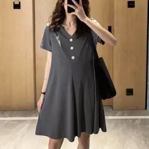 임산부 브이넥 원피스 데일리 단추 포인트 일상