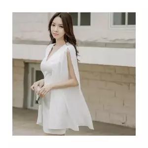 여성원피스 여름 플레어 소매 시폰 브이넥 슬림 랩스커트 OOTD3