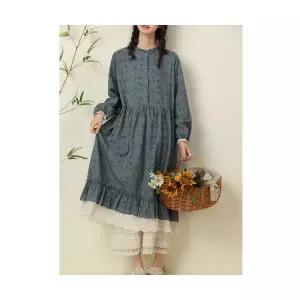 여성원피스 플라워 면마 롱스커트 자수 프릴 루즈 프로방스 원피스 OOTD3