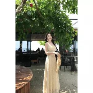 여성 레이어드 레이스 원피스 부드러운 크림 계열 봄 허리 펀칭 나시 롱 스커트 스포M1