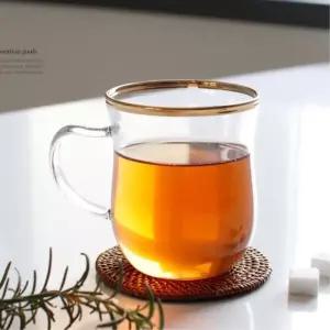 [마이모노샵][마이모노샵] 투명 내열유리 골드링 음료 커피 손잡이 머그잔 컵 쥬스컵 (17307578)