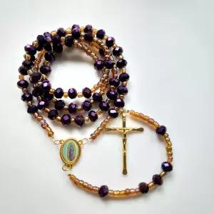 천주교 성물 묵주 퍼플 플랫 비즈