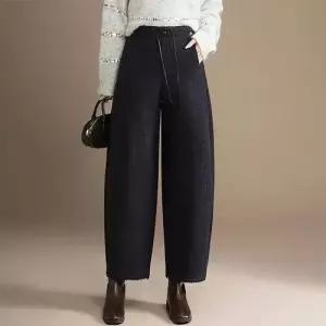 러블리 허리밴딩 커프스 기모 슬림핏 두께 팬츠 여성용 모직 캐주얼 겨울 9부 다올4