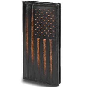 DK86 미국 남성용 깃발 긴 지갑, 손으로 태운 RFID 차단 로데오 양면 지갑 국기