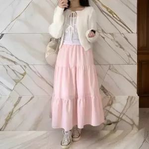 [다잇템]여자 롱 잔잔체크 잔주름 고무줄 티어드 스커트 (31623685A)