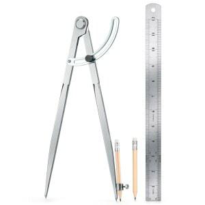 워크라이언 목공 나침반 기하학 도구 - 연필 홀더가 있는 전문 잠금 제도 원과 기하학을 그리기 위한 12인치 금속 나침반.