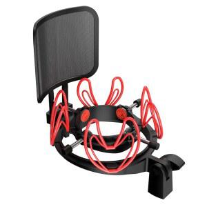 21mm-62mm의 모든 마이크 크기를 위한 팝 필터가 장착된 마이크탑 유니버설 쇼크 마운트, 방진 홀더 및 필터(빨간색) 포함