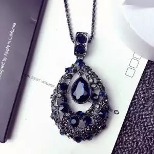 [유토피아]블루 크리스탈 물방울 긴 큰 롱 패션 목걸이 박스증정 긴목걸이 롱목걸이 레트로목걸이 원석 팬