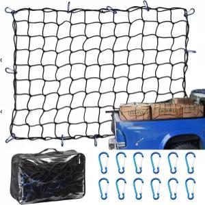 6피트 x 8피트 트럭 카고 네트 픽업 SUV용 루프랙 12개의 블루 클립이 있는 대형 침대 번지 수납 가방