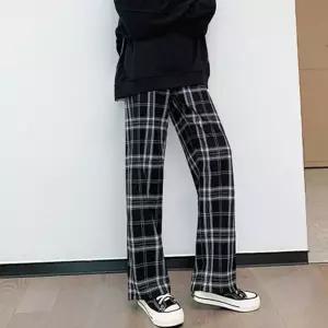 [유토피아]여성 체크 와이드 팬츠 보들보들 밴딩팬츠 촉감좋은 여성바지 여자바지 와이드팬츠 통바지 와이