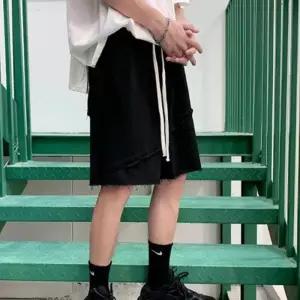 [라일리의류] Rly TBZ 사선 봉제 반바지 면 오버핏 허리 밴딩