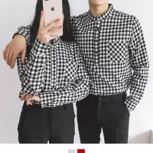 [라일리의류] Rly TBZ 커플시밀러룩 헨리넥 포인트 체크 셔츠