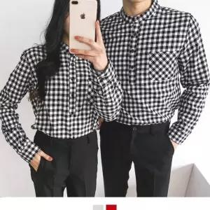 [라일리의류] Rly TBZ 커플시밀러 헨리넥 체크 셔츠